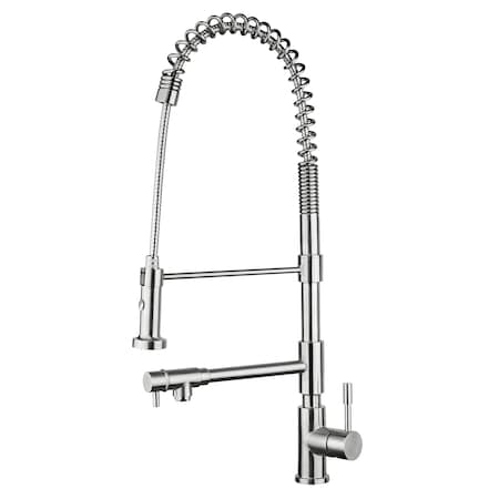 Whitehaus Sgl-Hole Faucet W/ Spray Head, Swvl Support Bar&2 Control Lvrs, SS WHS1644-SK-PSS
